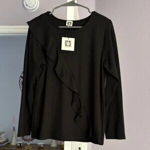 Anne Klein Black Long Sleeve Ruffle Top – Size Medium – NWT